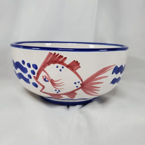 VTG Solimene Vietri Italian Ceramic Fish Bowl Hand painted Nautical Decor RARE - Picture 1 of 9